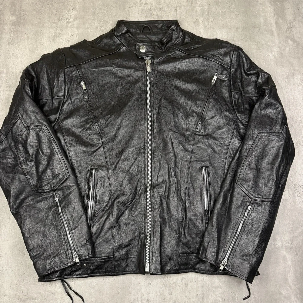 Wilson's Leather Jacket Mens L Black Moto Biker Zip Quilted Lined Vintage